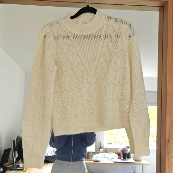 Veronica Beard Makani Pointelle Knit Pullover Sweater Medium Ivory - Picture 3 of 6